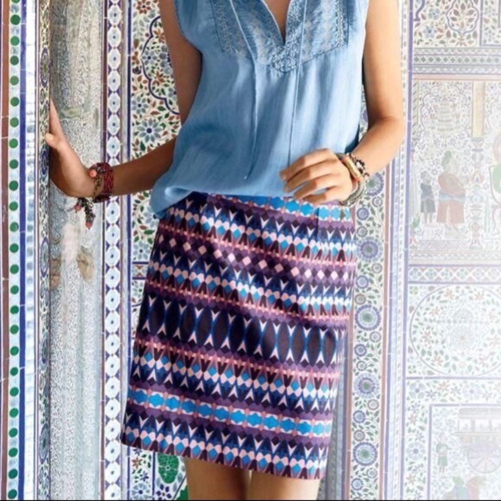 J. Crew Gemstone Geometric Print Mini Pencil Skirt Pink Purple Blue Size 00